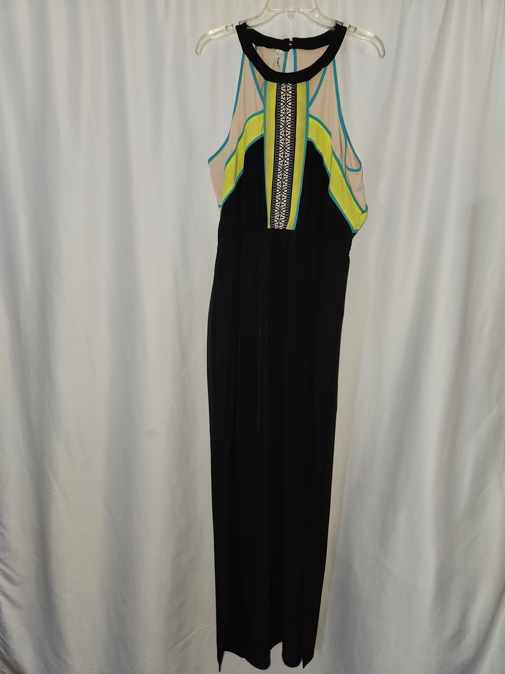 Black Maxi Dress with Neon Accent Halter Neck #sophisticated #Y2K #party #edgy